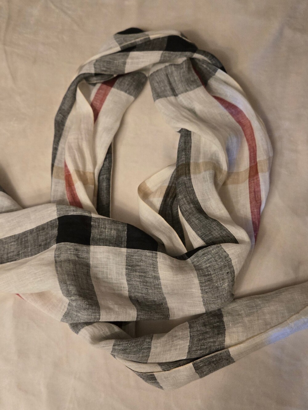 Burberry Breezy Linen Lightweight Burberry Check Scarf W Eyelash Fringe 72"X20"